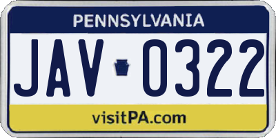 PA license plate JAV0322