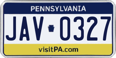 PA license plate JAV0327