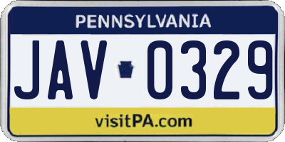 PA license plate JAV0329