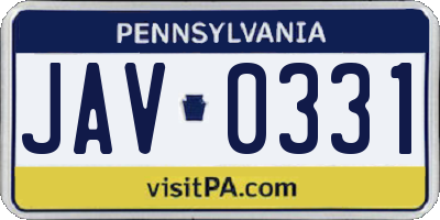 PA license plate JAV0331