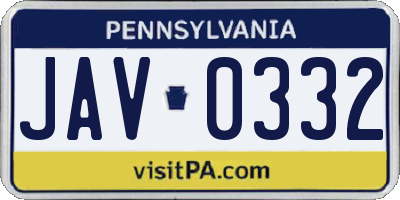 PA license plate JAV0332