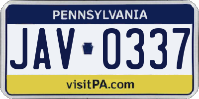 PA license plate JAV0337