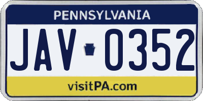 PA license plate JAV0352