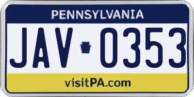 PA license plate JAV0353