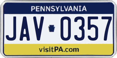 PA license plate JAV0357