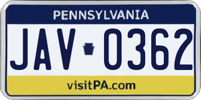 PA license plate JAV0362