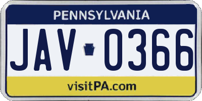 PA license plate JAV0366