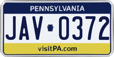 PA license plate JAV0372