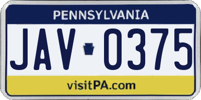 PA license plate JAV0375