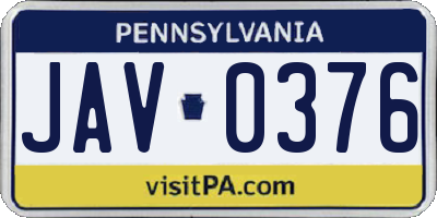 PA license plate JAV0376