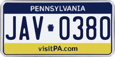 PA license plate JAV0380