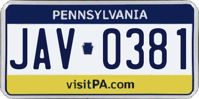 PA license plate JAV0381