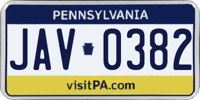 PA license plate JAV0382