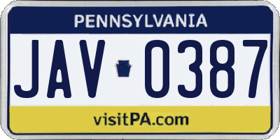 PA license plate JAV0387