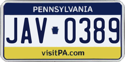 PA license plate JAV0389