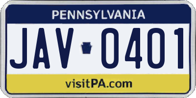 PA license plate JAV0401