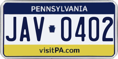 PA license plate JAV0402