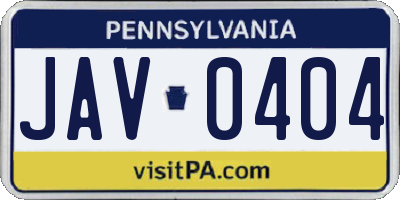 PA license plate JAV0404