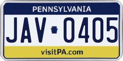 PA license plate JAV0405