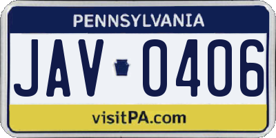 PA license plate JAV0406