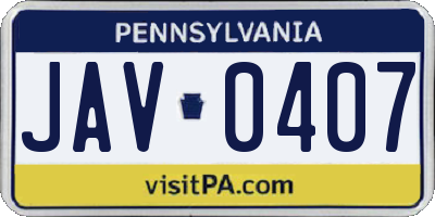 PA license plate JAV0407