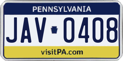 PA license plate JAV0408