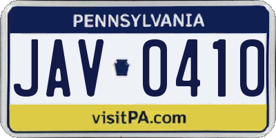 PA license plate JAV0410