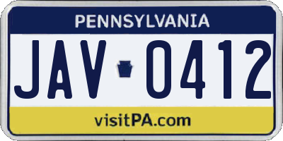 PA license plate JAV0412