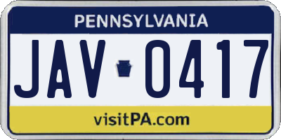 PA license plate JAV0417