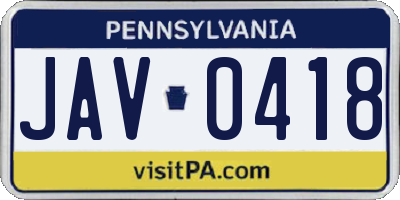 PA license plate JAV0418