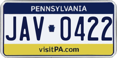 PA license plate JAV0422