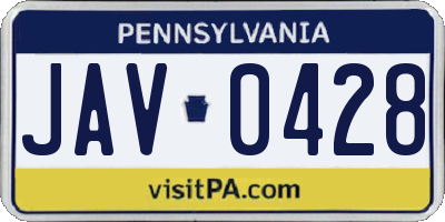 PA license plate JAV0428