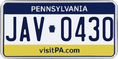 PA license plate JAV0430