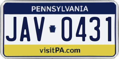 PA license plate JAV0431