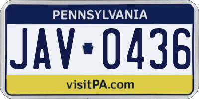 PA license plate JAV0436