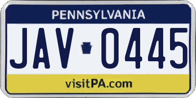 PA license plate JAV0445