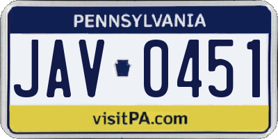 PA license plate JAV0451