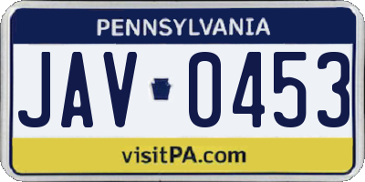 PA license plate JAV0453