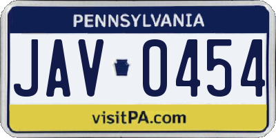 PA license plate JAV0454