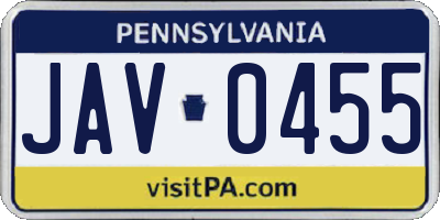 PA license plate JAV0455