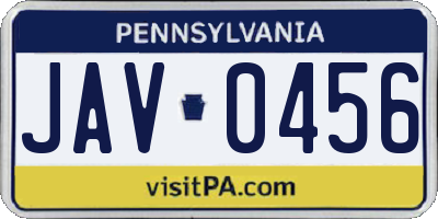 PA license plate JAV0456