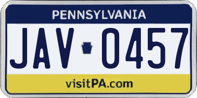 PA license plate JAV0457