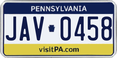 PA license plate JAV0458