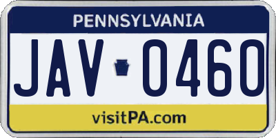 PA license plate JAV0460