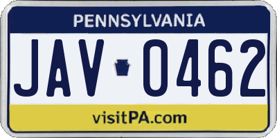 PA license plate JAV0462