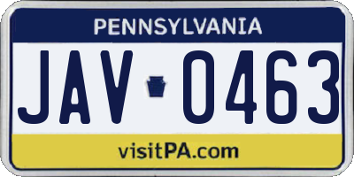 PA license plate JAV0463