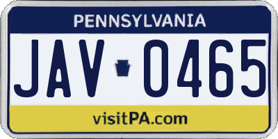 PA license plate JAV0465