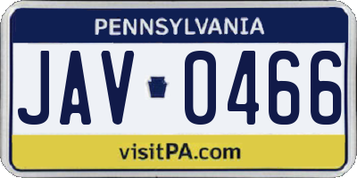 PA license plate JAV0466