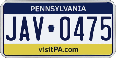 PA license plate JAV0475