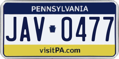 PA license plate JAV0477